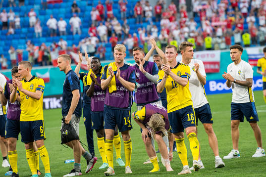 Players of Sweden celebrate