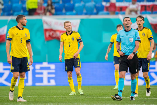 Marcus Berg, Sebastian Larsson and Albin Ekdal of Sweden