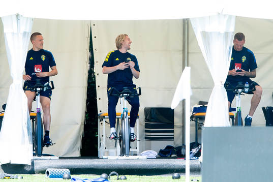 Ludwig Augustinsson, Emil Forsberg och goalkeeper Robin