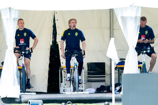 Ludwig Augustinsson, Emil Forsberg and goalkeeper Robin