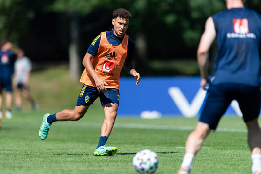 Jordan Larsson of the Swedish national football team at a