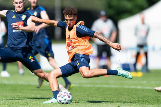 Jordan Larsson of the Swedish national football team at a