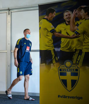 Robin Olsen of the Swedish national football team at a