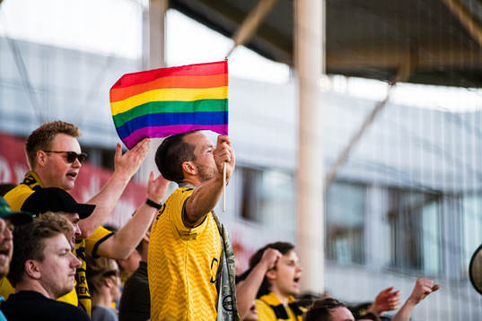 A rainbow-colored flag