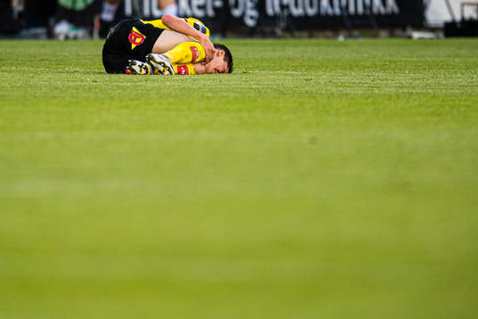 Ulrik Mathisen of Lillestrøm in pain