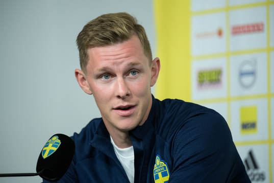 Emil Krafth of the Swedish national football team at a