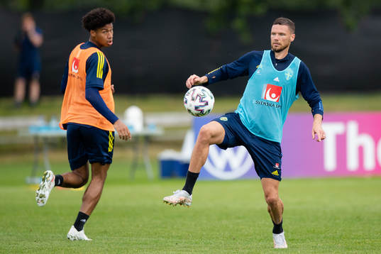 Jens Cajuste and Marcus Berg of the Swedish national