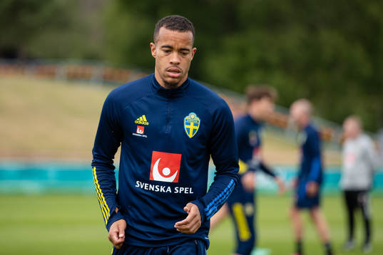 Robin Quaison of the Swedish national football team at a