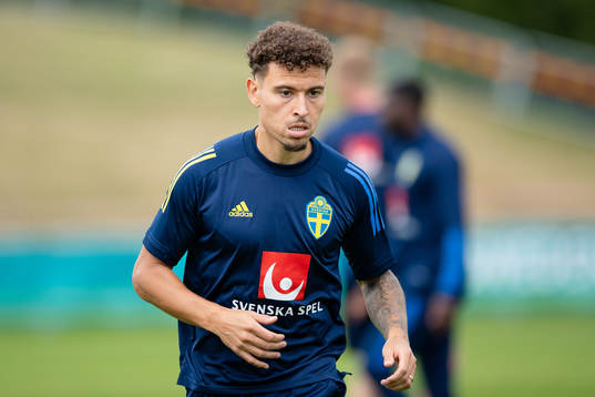 Jordan Larsson of the Swedish national football team at a