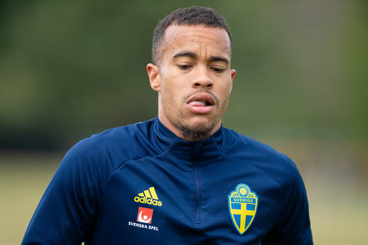 Robin Quaison of the Swedish national football team at a