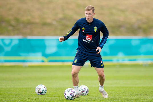 Emil Krafth of the Swedish national football team at a