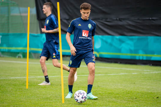 Jordan Larsson of the Swedish national football team at a