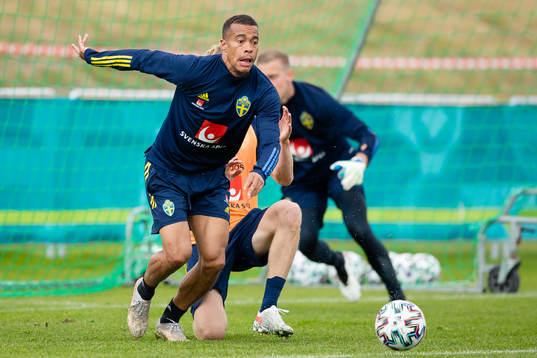 Robin Quaison of the Swedish national football team at a
