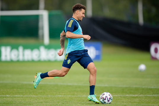 Jordan Larsson of the Swedish national football team at a