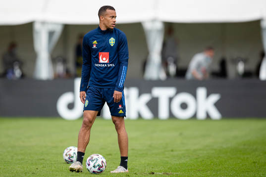 Robin Quaison of the Swedish national football team at a