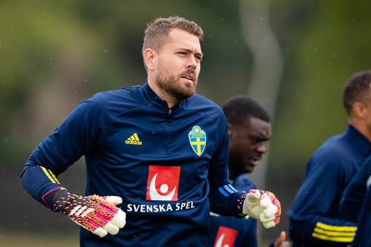 Goalkeeper Kristoffer Nordfeldt of the Swedish national