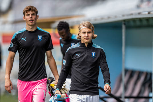 Malmö FFs målvakt Melker Ellborg och Sebastian Nanasi