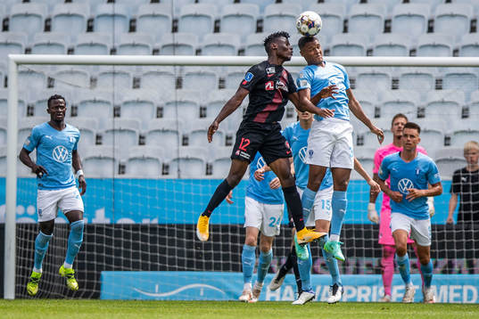 Midtjyllands Fabrice och Malmö FFs Amin Sarr