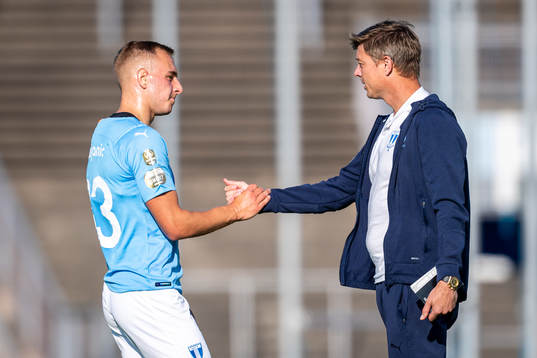 Malmö FFs Amel Mujanic och huvudtränare Jon Dahl Tomasson