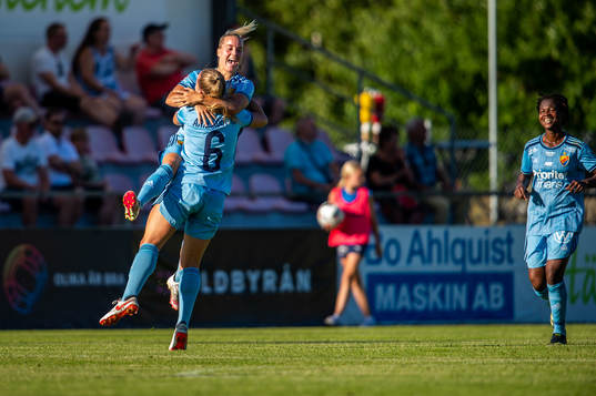 Djurgårdens Fanny Lång och Gudrun Arnadottir jublar