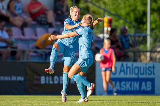 Djurgårdens Fanny Lång och Gudrun Arnadottir jublar