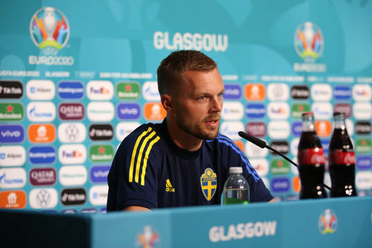 In this handout picture provided by UEFA, Sebastian Larsson