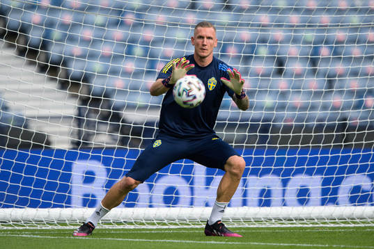 Robin Olsen of the Swedish national football team at a
