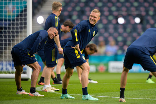 Robin Quaison of the Swedish national football team at a