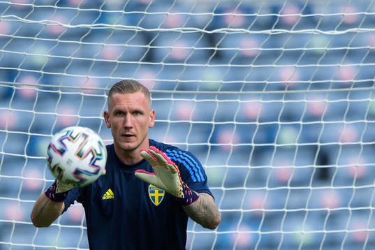 Robin Olsen of the Swedish national football team at a