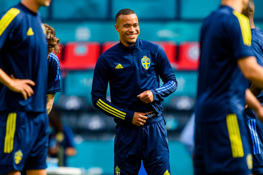 Robin Quaison of the Swedish national football team at a