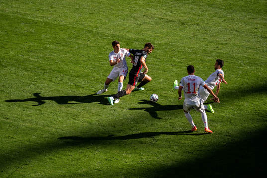 Bruno Petkovic of Croatia and Eric Garcia, Ferran Torres