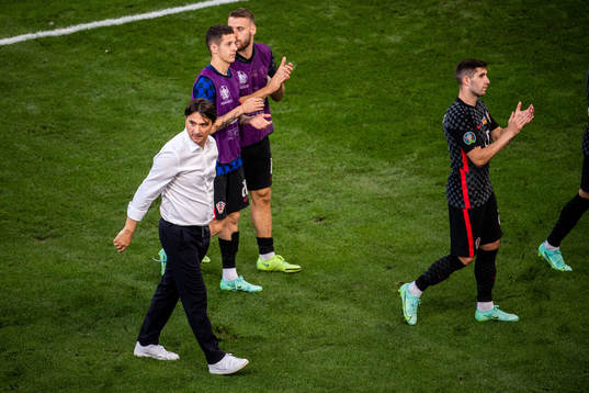 Zlatko Dalic, head coach of Croatia looks dejected