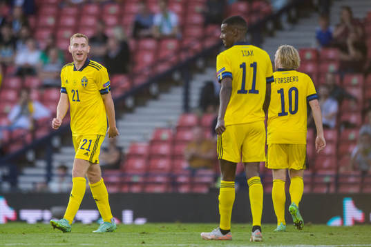 Dejan Kulusevski, Alexander Isak and Emil Forsberg of Sweden