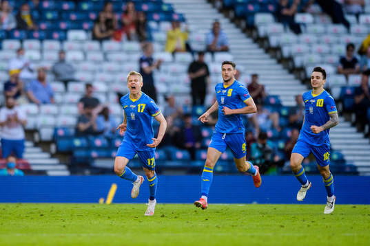 Oleksandr Zinchenko of Ukraine celebrates