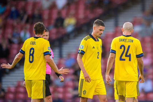 Albin Ekdal, Mikael Lustig and Marcus Danielson of Sweden
