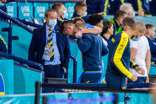 Artem Besedin of Ukraine leaving the pitch