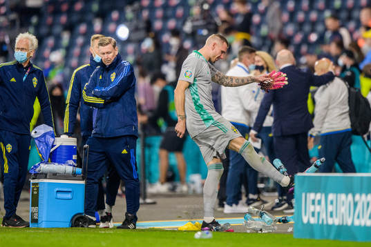 goalkeeper Robin Olsen of Sweden reacts