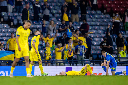 Robin Quaison, Viktor Claesson and Emil Krafth of Sweden