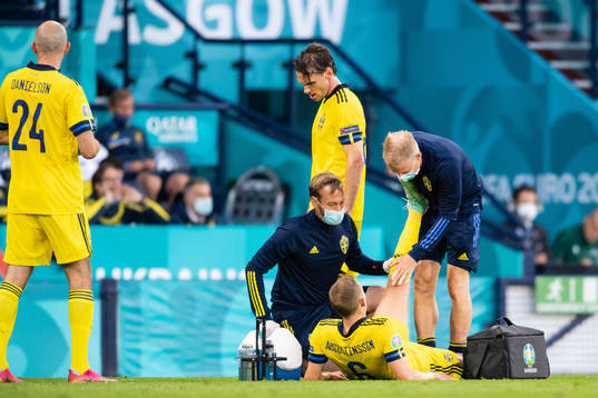 Ludwig Augustinsson of Sweden in pain