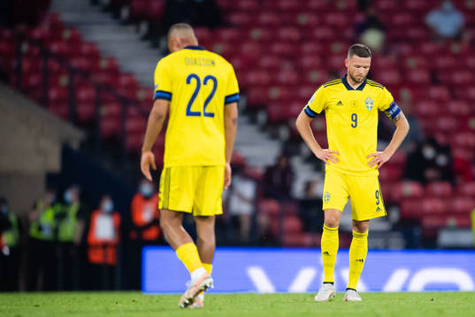 Robin Quaison and Marcus Berg of Sweden looks dejected