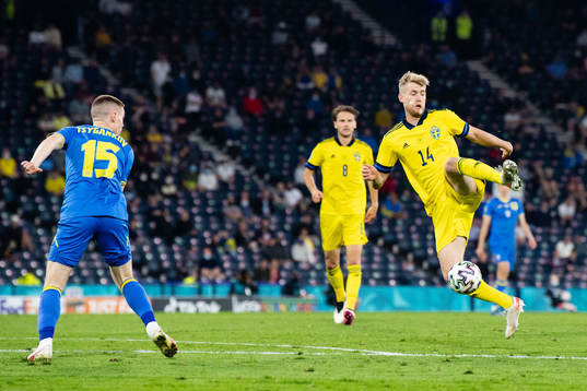 Filip Helander of Sweden falls