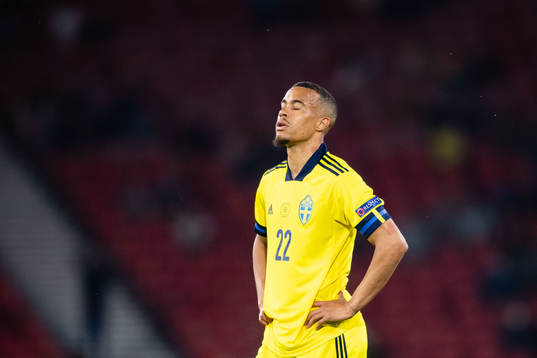 Robin Quaison of Sweden looks dejected