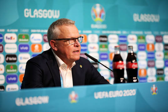 In this handout photo provided by UEFA head coach Janne
