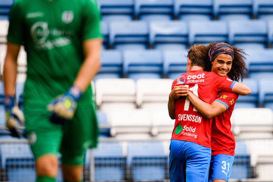 Helsingborgs Max Svensson och Adam Kaied jublar