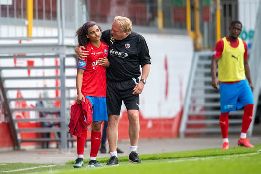 Helsingborgs Adam Kaied och tränare Jörgen Lennartsson