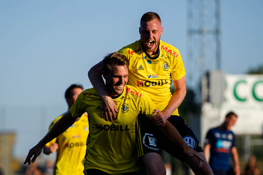 Ängelholms Johan Oremo och Anton Kinnander jublar