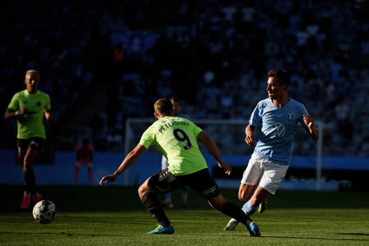 Armands Petersons of Riga and Jonas Knudsen of Malmö FF