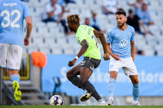 Yunusa Owolabi Muritala of Riga and Erdal Rakip of Malmö FF