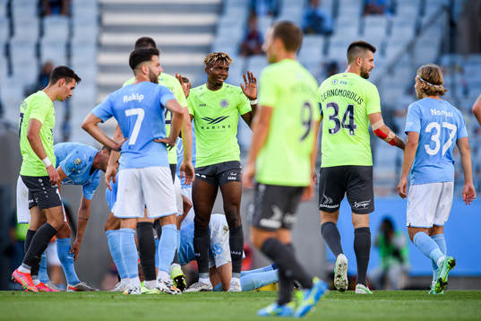 Yunusa Owolabi Muritala of Riga reacts