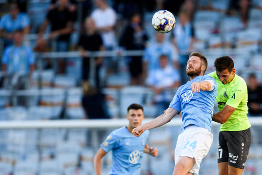 Lasse Nielsen of Malmö FF and Vladislavs Fjodorovs of Riga